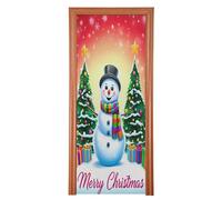 Cgiub Housse de porte motif bonhomme de neige - 90 x 205 cm - Lavable - Tissu élastique - Couverture de porte d'entrée de vacances - Décoration de fête de Noël - Toile de fond pour photographie