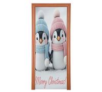 Cgiub Housse de porte motif pingouin d'hiver - 90 x 205 cm - Lavable - Tissu élastique - Couverture de porte d'entrée de vacances - Décoration de fête de Noël - Toile de fond pour photographie