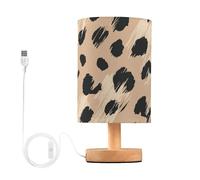 Cgiub Lampe de chevet à DEL à imprimé léopard pour chambre à coucher, lampe de lecture avec abat-jour en tissu, base en bois et port USB pour bureau, salon, chambre d'enfant