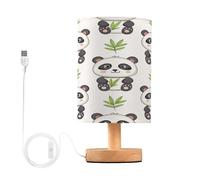 Cgiub Lampe de chevet à DEL en forme de panda mignon pour chambre à coucher, lampe de chevet avec base en bois et port USB, abat-jour en lin pour décoration de chambre d'enfant