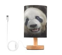 Cgiub Lampe de chevet à LED Panda pour chambre à coucher, lampe de lecture avec abat-jour en tissu, base en bois et port USB pour bureau, salon, chambre d'enfant