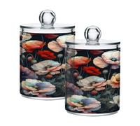 Cgiub Lot de 2 pots d'apothicaire en plastique transparent à carreaux rouges et blancs avec couvercles pour cotons-tiges, boîtes de salle de bain, organisateur de maquillage