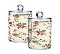 Cgiub Lot de 2 pots d'apothicaire en plastique transparent avec couvercles en forme de fleur bohème pour cotons-tiges, conteneurs de salle de bain, organisateur de maquillage