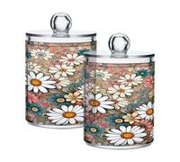 Cgiub Lot de 2 pots d'apothicaire en plastique transparent avec couvercles en forme de palmiers tropicaux pour cotons-tiges, salle de bain, organisateur de maquillage