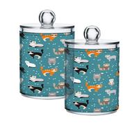 Cgiub Lot de 2 pots d'apothicaire en plastique transparent avec couvercles pour cotons-tiges, boîtes de salle de bain, organisateur de maquillage Rose