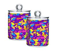 Cgiub Lot de 2 pots d'apothicaire en plastique transparent avec couvercles pour cotons-tiges, boîtes de salle de bain, organisateur de maquillage