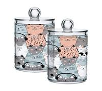 Cgiub Lot de 2 pots d'apothicaire en plastique transparent avec couvercles pour cotons-tiges, boîtes de salle de bain, organisateur de maquillage Rose