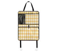 Cgiub Organiseur de siège de voiture à carreaux jaunes et blancs pour enfants, sac de rangement pour siège arrière avec support de tablette, tapis de protection imperméable pour siège arrière
