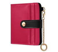 Cgiub Portefeuille rouge de couleur unie pour femme avec blocage RFID en cuir synthétique avec poche zippée pour pièces de monnaie et porte-cartes de crédit, 10,5 x 11 cm
