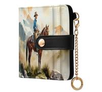 Cgiub Portefeuille Western Cowboy pour femme avec blocage RFID en cuir synthétique avec poche zippée pour pièces de monnaie et porte-cartes de crédit, 10,5 x 11 cm