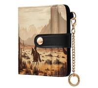 Cgiub Portefeuille western Cowboy pour femme avec blocage RFID en cuir synthétique avec poche zippée pour pièces de monnaie et porte-cartes de crédit, 10,5 x 11 cm