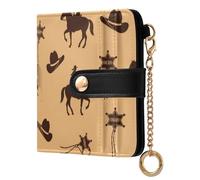 Cgiub Portefeuille Western Cowboys pour femme avec blocage RFID en cuir synthétique avec poche zippée pour pièces de monnaie et porte-cartes de crédit, 10,5 x 11 cm