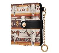 Cgiub Portefeuille Western Sheep Skull pour femme avec blocage RFID en cuir synthétique avec poche zippée pour pièces de monnaie et porte-cartes de crédit, 10,5 x 11 cm