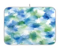 Cgiub Tapis de séchage à vaisselle aquarelle bleu vert pour comptoir de cuisine 40,6 x 45,7 cm antidérapant et absorbant pour machine à café, égouttoir pour évier, tapis de séchage, accessoires de bar