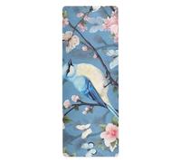 Cgiub Tapis de yoga fin et antidérapant pour le sport, les étirements, les pilates, 180 x 66 cm, motif oiseau bleu sur un arbre mignon
