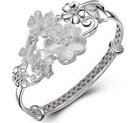 CGJdfjhE Bracelet, Bracelet Manchette réglable en Forme de Fleur Mate Chinoise for Femmes, Classique, Bijoux Argent for Dames