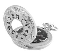 CGJseFH Montre de Poche, Montre de Poche Steampunk à Quartz avec Chiffres Romains Vintage chaîne for Hommes, Cadeaux d'anniversaire et noël(Silver)