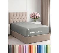 CGK Unlimited Drap-housse à bonnet très profond en polyester brossé des deux côtés, doux, infroissable, respirant, confortable, pour lit jumeau à matelas de 45,7-61 cm, lavable en machine, gris chiné