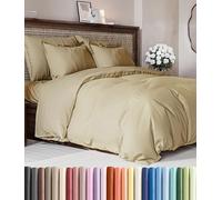 CGK Unlimited Parure de lit Queen size avec housse de couette extra douce de 228,6 x 228,6 cm et 2 taies d'oreiller, qualité hôtelière, ne se décolore pas, avec fermetures éclair et attaches, beige