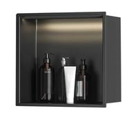 CGLYYDS Niche Encastrable Salle de Bain avec lumière LED,Acier Inoxydable 304 Scellée Étanche Facile à Nettoyer Moderne pour Stockage de Savon Douche Salle de Bains, Noir 32 * 32cm