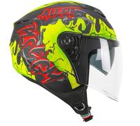 CGM Casque Open Face, 126X IPER Alert Noir Jaune Fluo Mat, M (57-58cm)