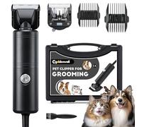 CGOLDENWALL 300W Tondeuse Professionnelle pour Chien, Vitesse Infinie 2000-6000T/min, Bruit Bas <50dB, Câble 3m, 2 Lames Amovibles, 2 Peignes (3/6mm,9/12mm) pour Chiens, Chats & Tous Poils (Noir)
