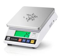 CGOLDENWALL Balance de Comptage 10 kg x 0,1 g, Balance de Précision Laboratoire, 13 Unités, Grand Plateau Inox 17,8x17,8 cm, Alim. AC/DC, Tare & Alarme Surcharge pour Pièces, Monnaies,Inventaire