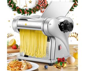 CGOLDENWALL Fraiche Machine à Pâtes Électrique Acier Inoxydable Pétrin avec 2 Lames de 1.5 mm Rondes et 4 mm Plates, 6 Réglages 'Épaisseur pour Nouilles/Boulettes/Spaghettis/Ravioli
