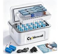 CGOLDENWALL Réfrigérateur Insuline Portable 12H, 0-18℃ Réglable, 2 Batterie | Double Couche, Max. 12 Stylos, Double Contrôle de Température, 8°C en un Toucher, Câble USB, pour Extérieur/Voiture/Maison