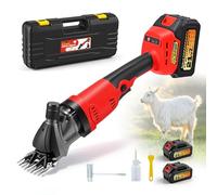 CGOLDENWALL Tondeuse à Mouton Électrique Prof Sans Fil 600W, 3 Vitesses, 1350RPM, 2x4.0Ah Batt. 21V, Poignée Ergo-Confort, Protection Contre Surcharge, pour Moutons, Chèvres, Alpacas, Chameaux (Rouge)