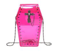 CGRSDSD Sac à Main Clouté Sacs à bandoulière à rivets en PVC for femmes, sac à main en forme de cercueil d'halloween, couleur gelée transparente, approuvé par le stade, for téléphone(Red)