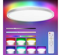 CGSGDK Plafonnier LED avec télécommande, 24w 3000K-6000K Dimmable, Plafonnier IP54 étanche avec 7 RGB Backlight pour salle de bain, Cuisine, hall, chambre, Chambre enfant, Balcon, salle de jeux