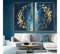 cgsmvp Abstrait poisson d'or chinois toile peinture grand bleu affiche impression luxueux mur Art pour salon allée or tableaux photo/60x90 cm x 2 pcs-pas de cadre