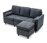 CGTENBS Canapé sectionnel convertible 3 places canapé en forme de L Ottoman mobile tissu éponge