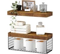 CGUOHU BibliothèQue Murale 3 pièces/Ensemble étagères de Salle de Bain au-Dessus des Toilettes étagère à Livres Flottante Murale Rangement du Papier Petit 16 Pouces pour Bain, Cuisine(Brown)