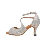 CGUOHU Chaussures De Danse Latine Chaussures de Danse Latine avec Strass Scintillants, Chaussures carrées Professionnelles à Semelle Souple, Cha-cha Salsa Rumba(Golden Heel 7.5cm,5.5)