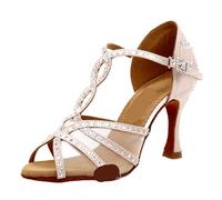 CGUOHU Chaussures De Danse Latine Chaussures de Danse Latine for Femmes, Chaussures en Maille satinée, Strass Brillants, Salsa à Talons Hauts(Light Pink,Heel 7.5CM_11)