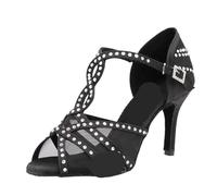 CGUOHU Chaussures De Danse Latine Chaussures de Danse Latine for Femmes, Chaussures en Maille satinée, Strass Brillants, Salsa à Talons Hauts(Black,Heel 10CM_4.5)