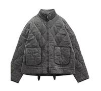 CGUOHU Vestes Matelassées Légères Veste en coton for femme, manteau matelassé décoratif vintage à col haut et grandes poches(Dark Grey,S)