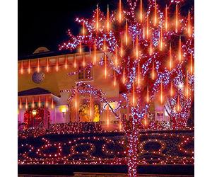 CGUOZI Guirlande Lumineuse ExtéRieur, 80cm 8 Tubes Etanche Goutte d'eau Chute Cascading Décoratif Guirlandes Lumières pour Fête Vacances Noël Décorat Rouge
