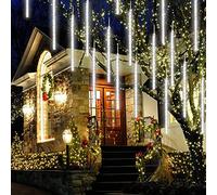 CGUOZI Guirlande Lumineuse Météore Pluie Lumiere, 50cm 8 Tubes 384 LEDS LED Météore Pluie Etanche Extérieur Douche Pluie Feux, pour Mariage Fête Noël Soirée Maison Arbre Sapin Jardin Blanc