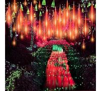CGUOZI LED Météore Douche Lumineux, 80cm 10 Tubes Etanche Météore Pluie Lumineuses Guirlandes, Décoratif Guirlandes Lumières a pour Fête Vacances Rouge