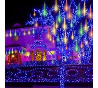CGUOZI LED Météore Douche Lumineux Jardin, 80cm 8 Tubes Etanche Goutte d'eau Chute Cascading Décoratif Guirlandes Lumières pour Fête Vacances Noël Décorat Multicolore