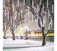 CGUOZI LED Météores Douches de Fête, 50cm 8 Tubes 384 LEDS Guirlandes Ficulaires Chute de Pluie Goutte Glaçon Neige Automne Chaîne Lumières Étanches pour les Fêtes de Noël Arbre Valentine Déco Blanc