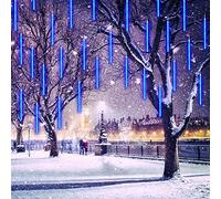 CGUOZI LED Météores Pluie Lumières,50cm 8 Tubes 384 LEDS étanche Chute Douche Stalactite Guirlandes Lumineuses pour Sapin Noë Mariage Fête Jardin Maison Décoration Extérieure Bleu