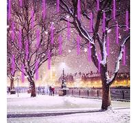 CGUOZI Météore Pluie Guirlandes Lumineuses, 50cm 8 Tubes 384 LEDS LED Météore Pluie Lumiere Etanche Extérieur Douche Pluie Feux pour Mariage Fête Noël Soirée Maison Arbre Sapin Jardin Violet
