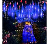 CGUOZI Météores Pluie Guirlandes Lumineuses 50cm 8 Tubes Lumineux LED Météore Pluie Lumiere Etanche Extérieur Douche Pluie Feux,pour Noël Soirée Maison Arbre Sapin Jardin Bleu