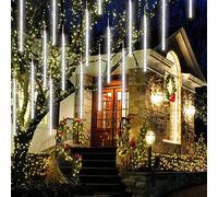 CGUOZI Météores Pluie Guirlandes Lumineuses 80cm 8 Tubes 576 LEDS Lumineux LED Météore Pluie Lumiere Etanche Extérieur Douche Pluie Feux,pour Mariage Fête Noël Soirée Maison Arbre Sapin Jardin Blanc