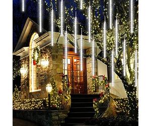 CGUOZI Pluie De Météores 80cm 8 Tubes 576 LEDS Guirlande Lumineuse, Météore Douche Lumière pour Noel Extérieure Jardin Arbre Décoration Blanc