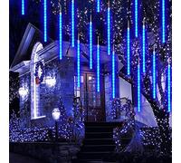 CGUOZI Pluie De Météores80cm 8 Tubes 576 LEDS Imperméable Spirale Tubes Guirlande Lumineuse, Météore Douche Lumière pour Noel Extérieure Jardin Arbre Décoration Bleu